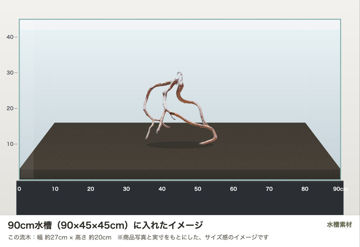 ネグロジャングルウッドL #021を90cm水槽（90×45×45cm）に入れたサイズ感のイメージ